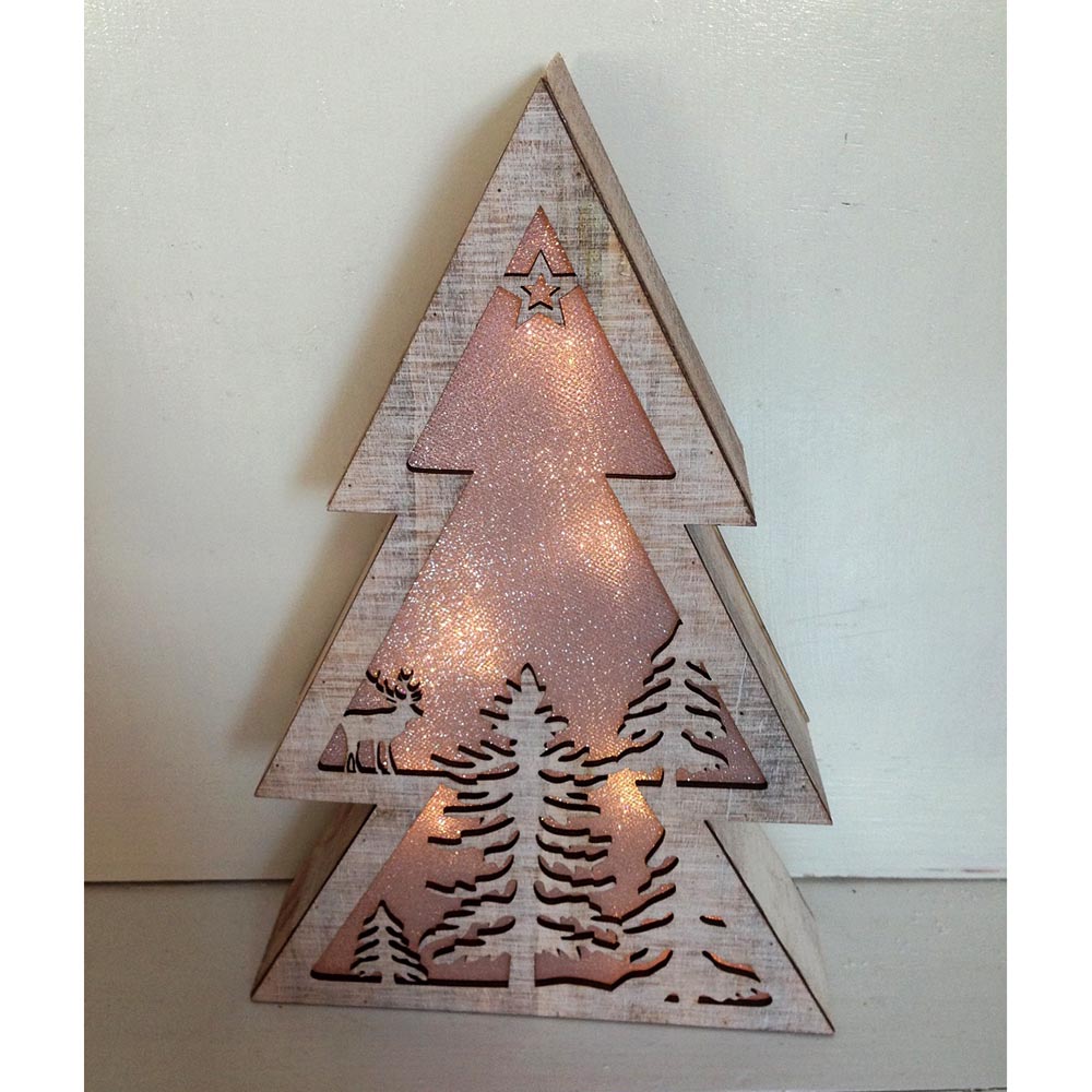 Generico-Shop-Natale-Alberi di Natale-Albero in Legno luminoso con Decorazioni natalizie h 28 cm-100