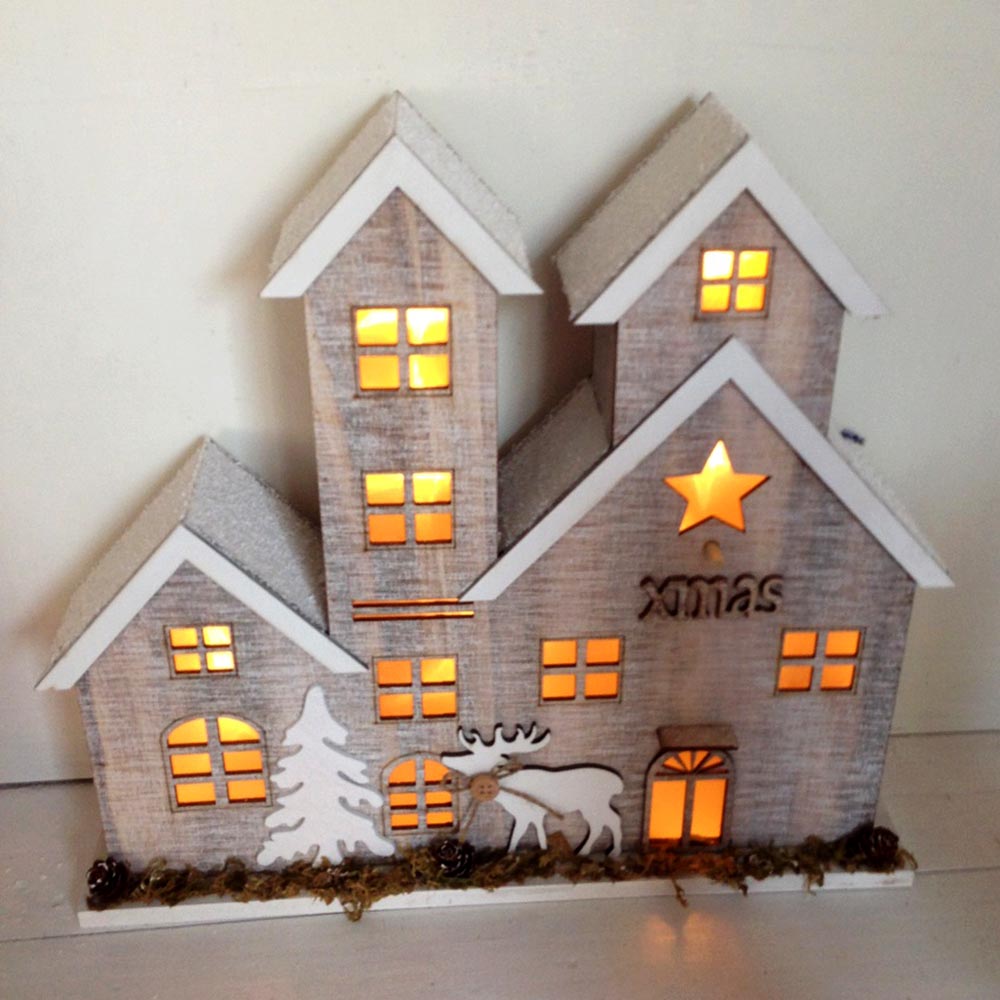 Generico-Shop-Natale-Decorazioni Natalizie-Casolare in Legno luminoso con Decorazioni natalizie h 31 cm-100